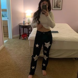 AFTER PARTY BY NASTY GAL STAR STRAIGHT LEG LEVIS WITH FRINGE BOTTOMS